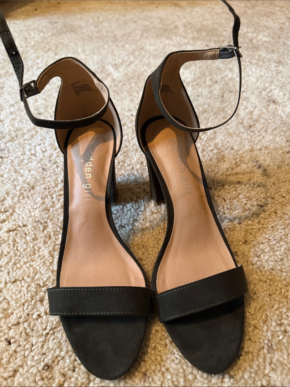 Madden Girl olive Suede Open-Toe Ankle-Strap Block Heels